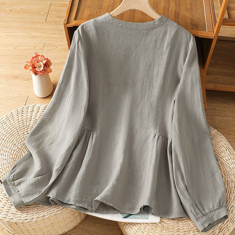 Buddha Stones Chemise à manches longues en coton uni patchwork pour femme, à boutons, idéale pour les trajets quotidiens d'automne. - image 10