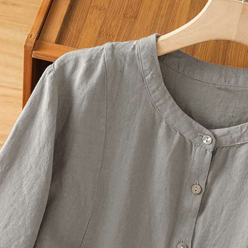 Buddha Stones Chemise à manches longues en coton uni patchwork pour femme, à boutons, idéale pour les trajets quotidiens d'automne. - image 13