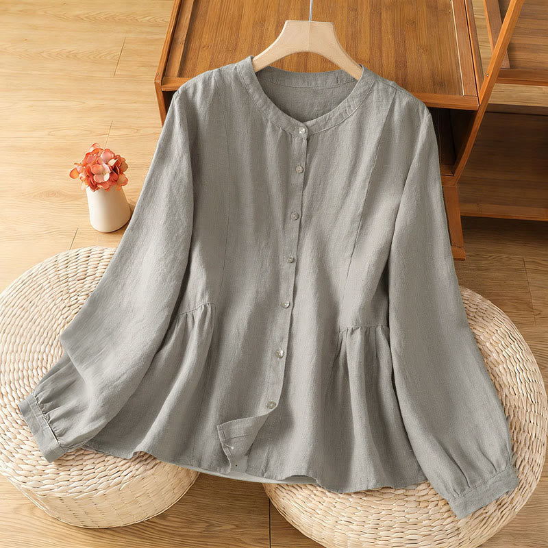 Buddha Stones Chemise à manches longues en coton uni patchwork pour femme, à boutons, idéale pour les trajets quotidiens d'automne. - Argent - US8-10，UK/AU12-14，EU40-42 (2XL) - image 9