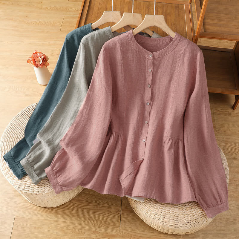 Buddha Stones Chemise à manches longues en coton uni patchwork pour femme, à boutons, idéale pour les trajets quotidiens d'automne. - image 25