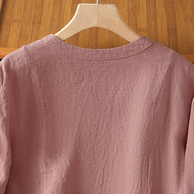 Buddha Stones Chemise à manches longues en coton uni patchwork pour femme, à boutons, idéale pour les trajets quotidiens d'automne. - image 3