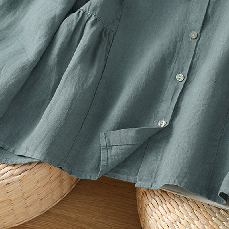 Buddha Stones Chemise à manches longues en coton uni patchwork pour femme, à boutons, idéale pour les trajets quotidiens d'automne. - image 24