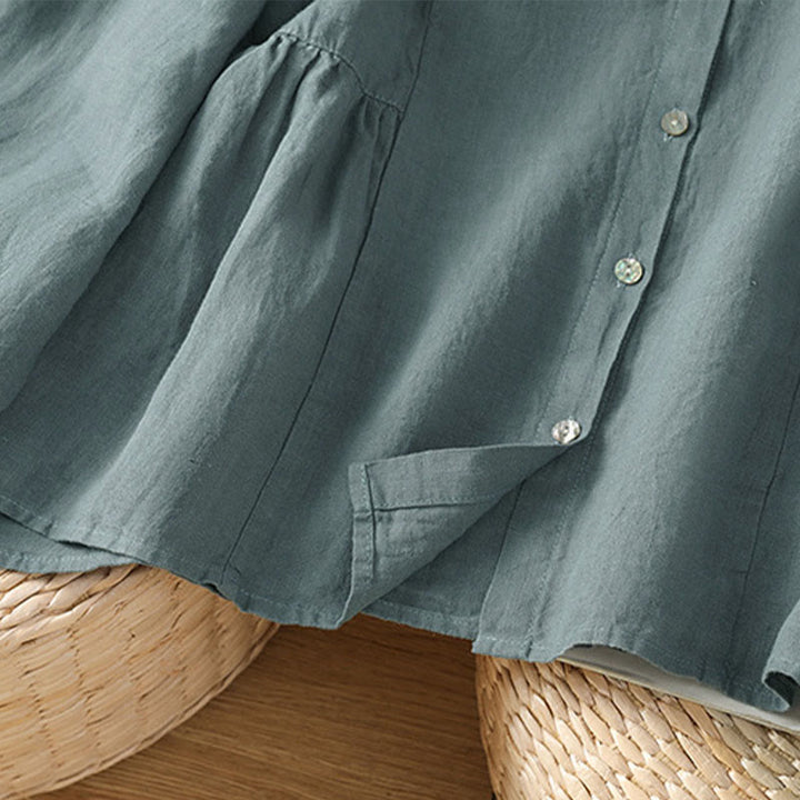 Buddha Stones Chemise à manches longues en coton uni patchwork pour femme, à boutons, idéale pour les trajets quotidiens d'automne. - image 24