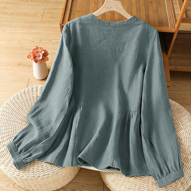 Buddha Stones Chemise à manches longues en coton uni patchwork pour femme, à boutons, idéale pour les trajets quotidiens d'automne. - image 19