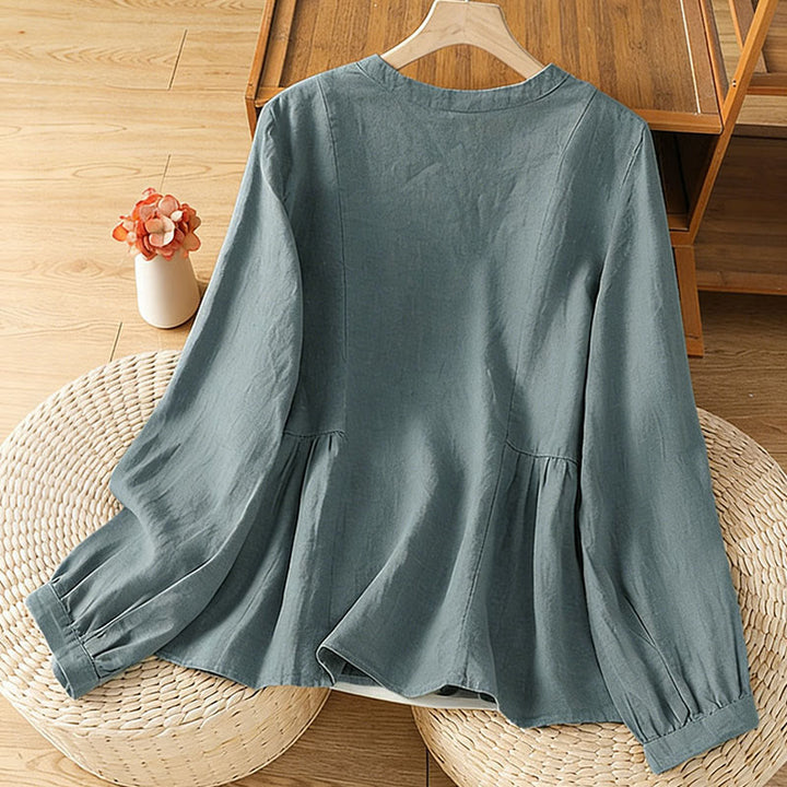 Buddha Stones Chemise à manches longues en coton uni patchwork pour femme, à boutons, idéale pour les trajets quotidiens d'automne. - image 19