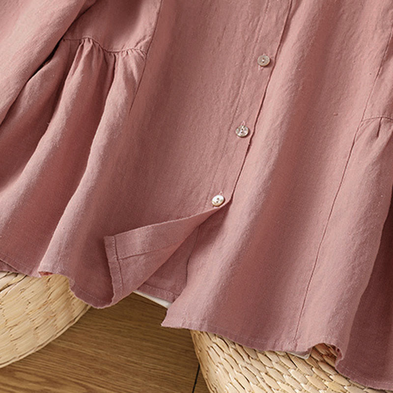 Buddha Stones Chemise à manches longues en coton uni patchwork pour femme, à boutons, idéale pour les trajets quotidiens d'automne. - image 8