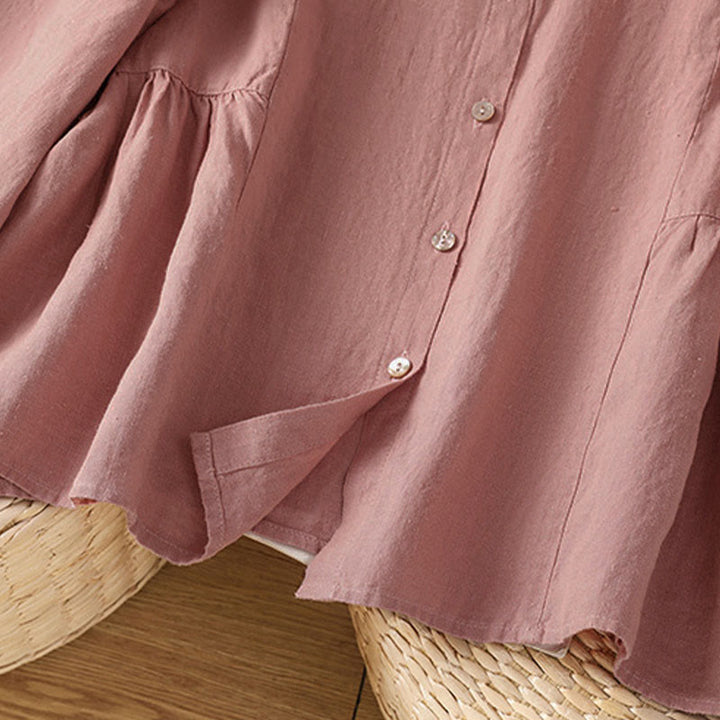 Buddha Stones Chemise à manches longues en coton uni patchwork pour femme, à boutons, idéale pour les trajets quotidiens d'automne. - image 8