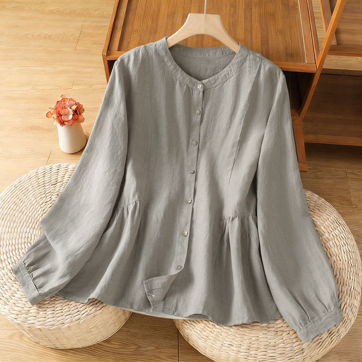 Buddha Stones Chemise à manches longues en coton uni patchwork pour femme, à boutons, idéale pour les trajets quotidiens d'automne. - Argent - US8-10，UK/AU12-14，EU40-42 (2XL) - image 9