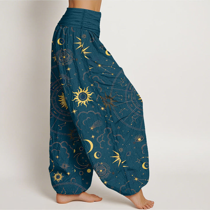 Buddha Stones Pantalon harem à taille élastique pour femme, en coton, orné d'un magnifique motif soleil, lune, étoiles et constellations. - image 10