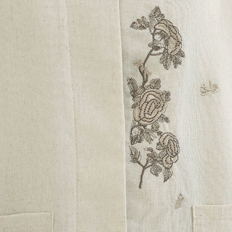Buddha Stones Chemise en coton à manches trois-quarts avec poches, motif floral brodé, idéale pour les déplacements. - image 14
