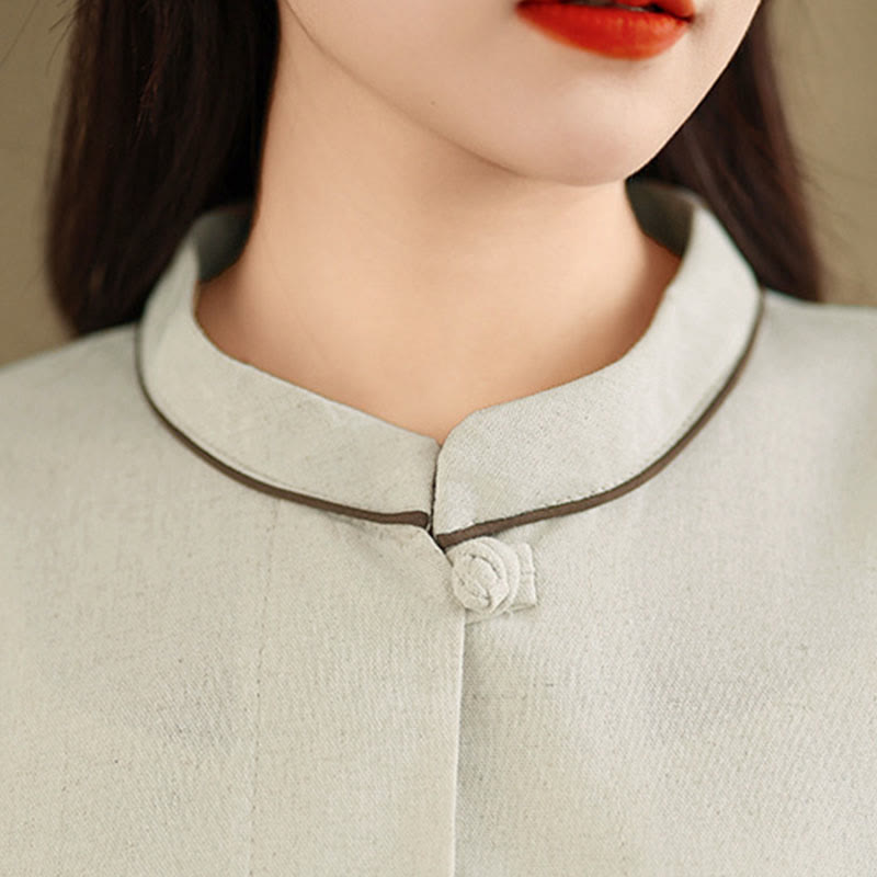 Buddha Stones Chemise en coton à manches trois-quarts avec poches, motif floral brodé, idéale pour les déplacements. - image 13