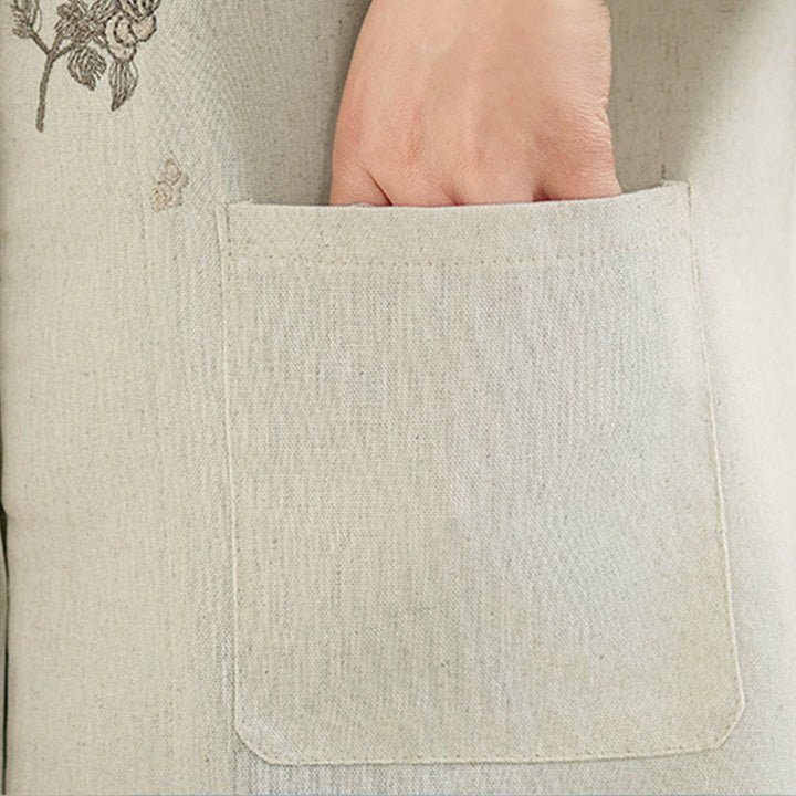 Buddha Stones Chemise en coton à manches trois-quarts avec poches, motif floral brodé, idéale pour les déplacements. - image 15