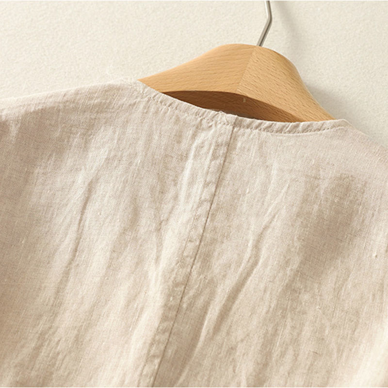 Buddha Stones Chemise d'été unie à manches courtes et col en V, boutons, design simple - image 7
