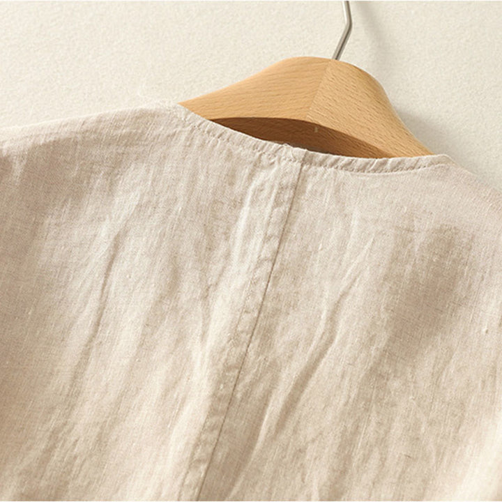 Buddha Stones Chemise d'été unie à manches courtes et col en V, boutons, design simple - image 7