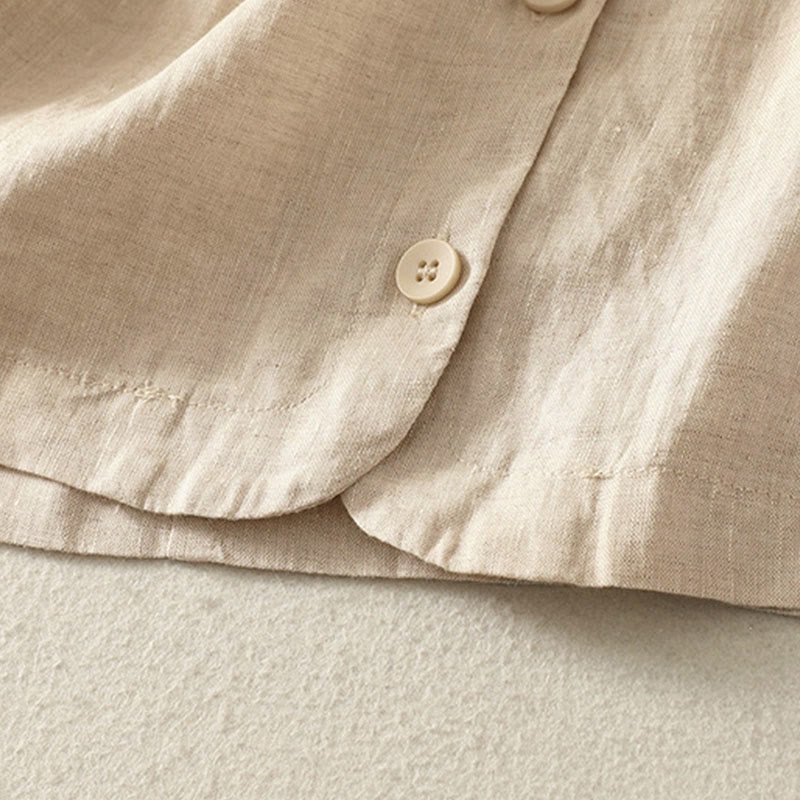Buddha Stones Chemise d'été unie à manches courtes et col en V, boutons, design simple - image 10