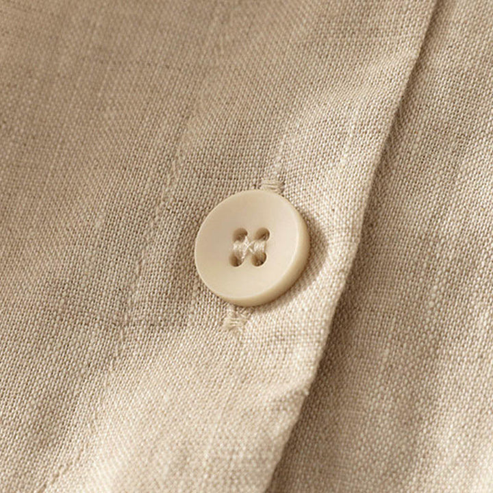 Buddha Stones Chemise d'été unie à manches courtes et col en V, boutons, design simple - image 8