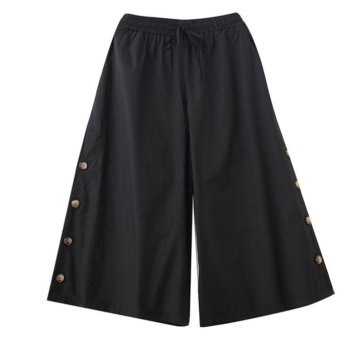 Buddha Stones Pantalon Capri court à jambes larges pour femme, avec boutons sur le côté et poches - image 9