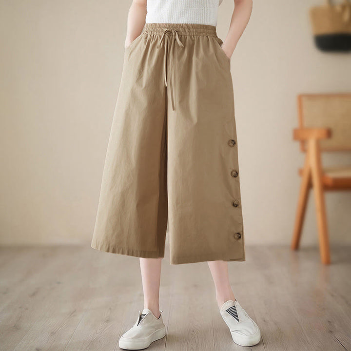 Buddha Stones Pantalon Capri court à jambes larges pour femme, avec boutons sur le côté et poches - BurlyWood - US8-10，UK/AU12-14，EU40-42 (2XL) - image 14