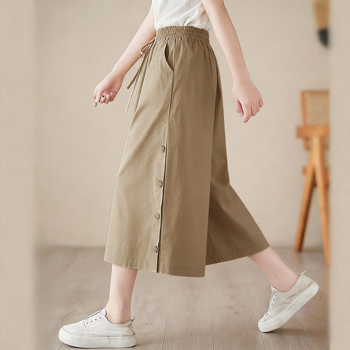 Buddha Stones Pantalon Capri court à jambes larges pour femme, avec boutons sur le côté et poches - image 17