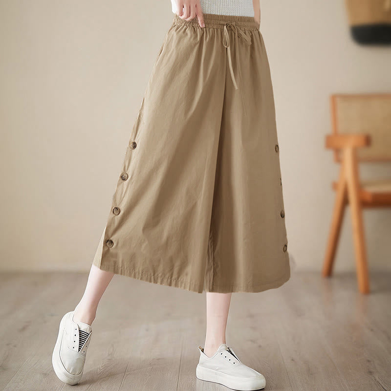 Buddha Stones Pantalon Capri court à jambes larges pour femme, avec boutons sur le côté et poches - image 16