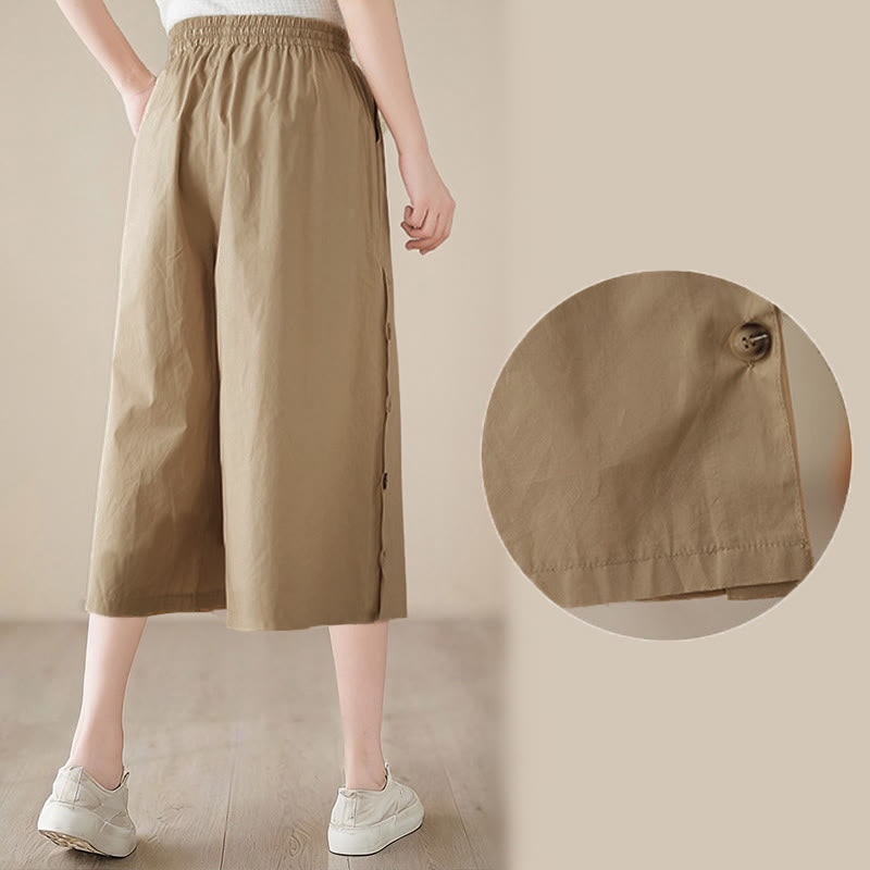 Buddha Stones Pantalon Capri court à jambes larges pour femme, avec boutons sur le côté et poches - image 20