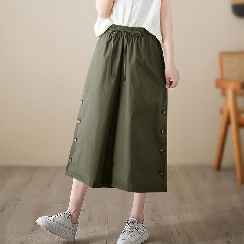 Buddha Stones Pantalon Capri court à jambes larges pour femme, avec boutons sur le côté et poches - image 11