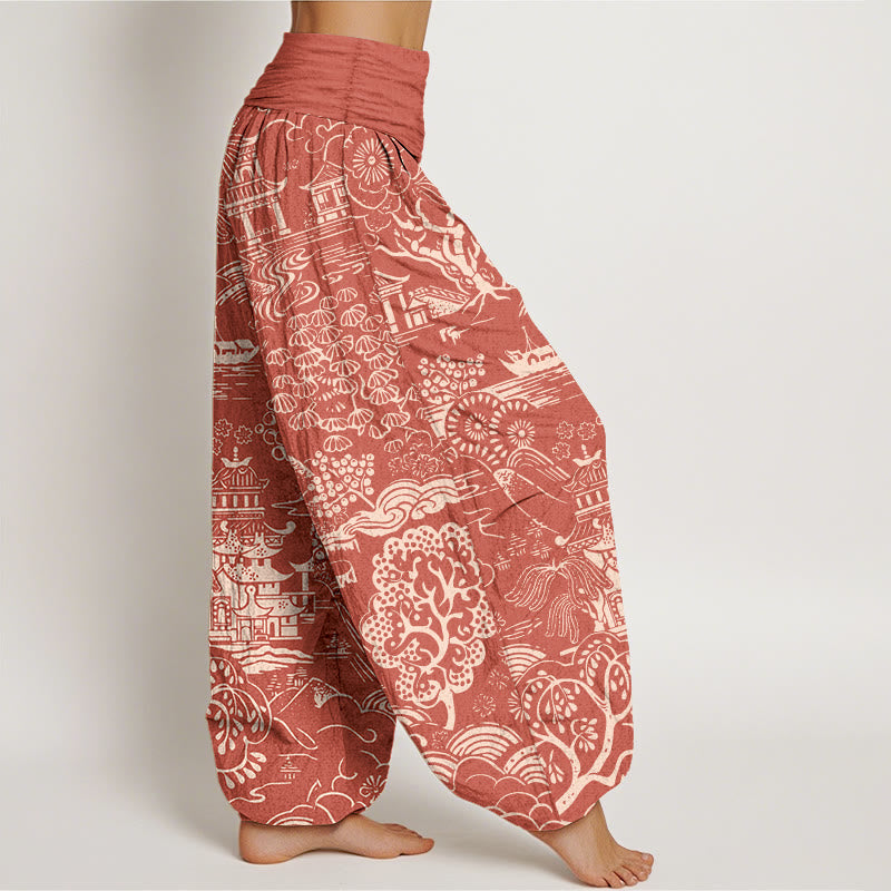 Buddha Stones Pantalon harem pour femme en coton à motif d'arbres et de nuages, taille élastique. - image 7