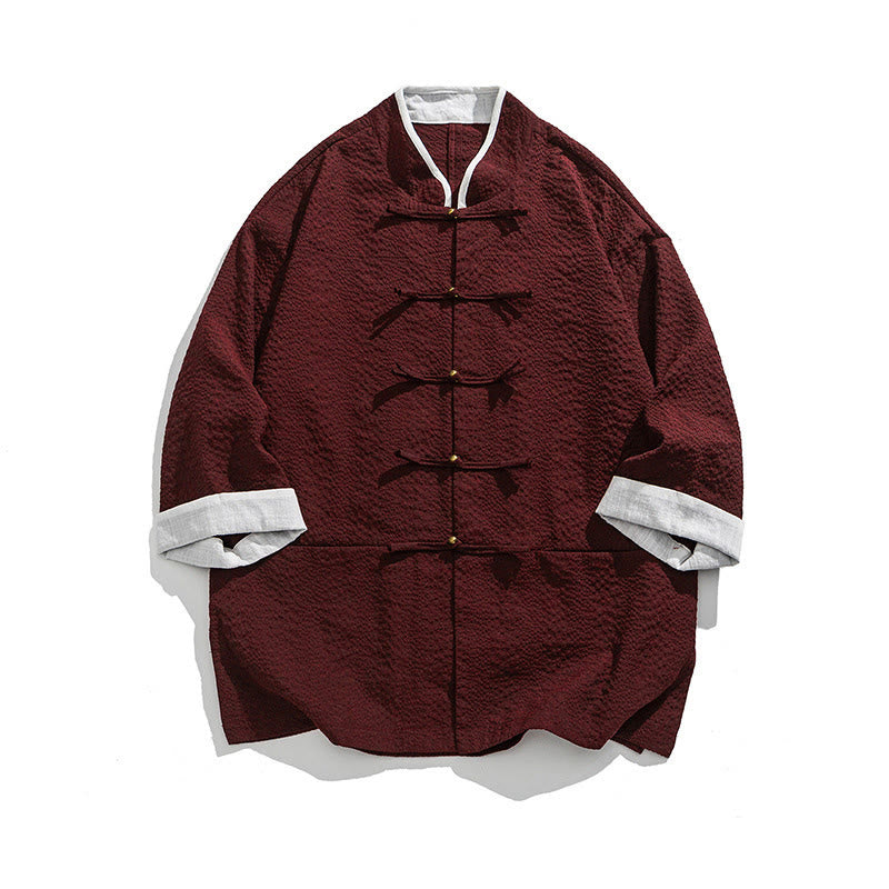 Buddha Stones Chemise à boutons pour homme, manches trois-quarts, couleur unie, style printemps, avec poches - Rouge foncé - US/UK/AU46，EU56 (5XL) - image 13