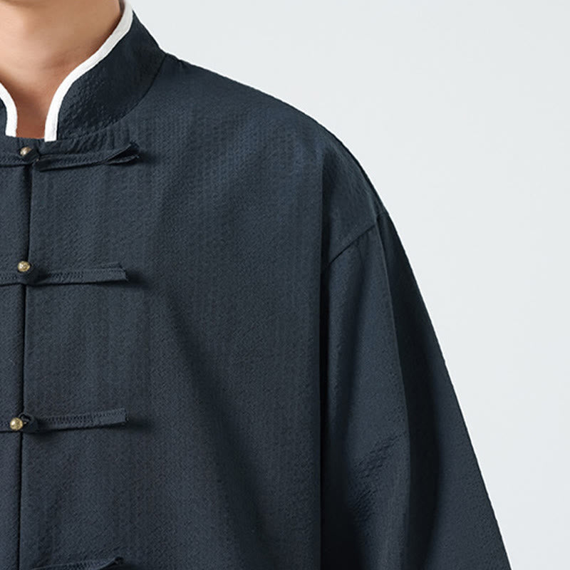 Buddha Stones Chemise à boutons pour homme, manches trois-quarts, couleur unie, style printemps, avec poches - image 11