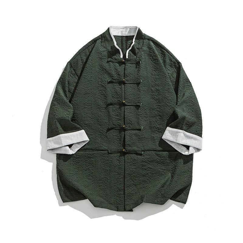 Buddha Stones Chemise à boutons pour homme, manches trois-quarts, couleur unie, style printemps, avec poches - CadetBlue - US/UK/AU46，EU56 (5XL) - image 22