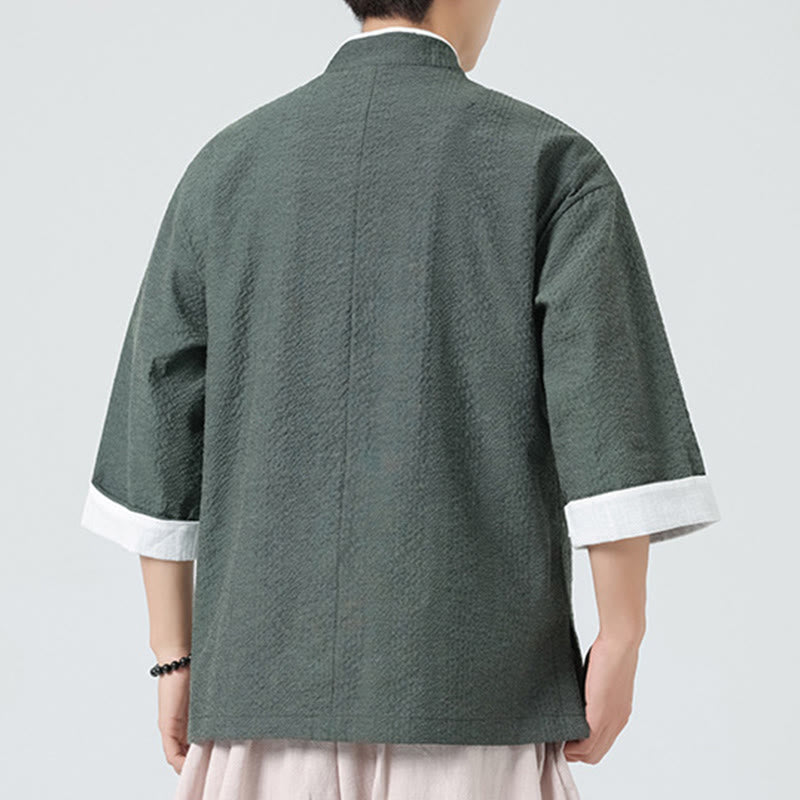 Buddha Stones Chemise à boutons pour homme, manches trois-quarts, couleur unie, style printemps, avec poches - image 26