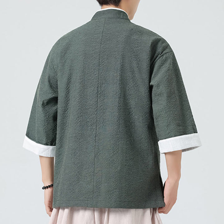 Buddha Stones Chemise à boutons pour homme, manches trois-quarts, couleur unie, style printemps, avec poches - image 26