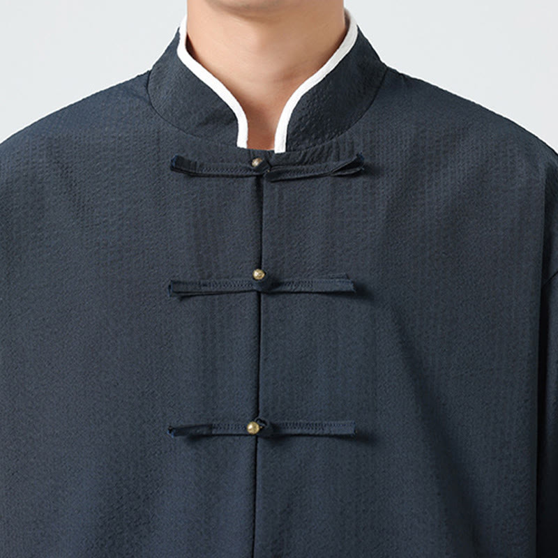 Buddha Stones Chemise à boutons pour homme, manches trois-quarts, couleur unie, style printemps, avec poches - image 9