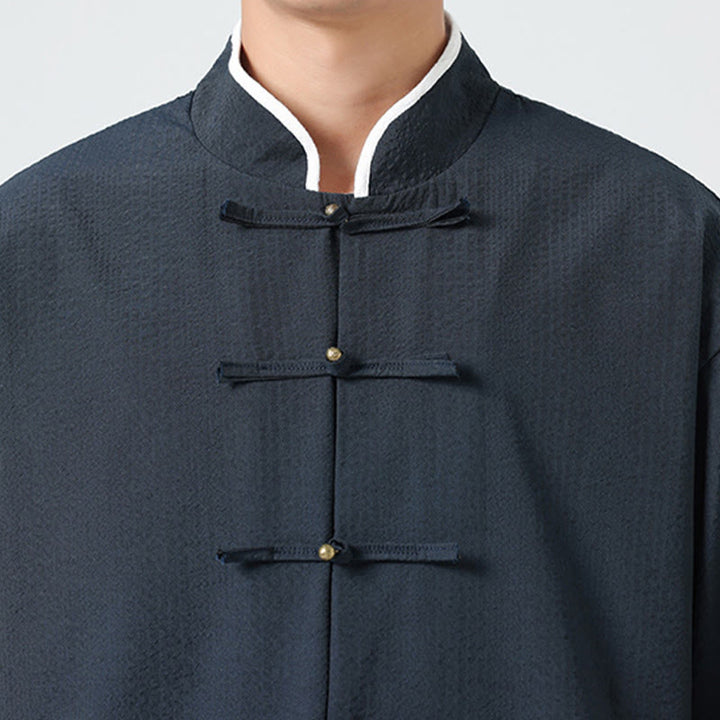 Buddha Stones Chemise à boutons pour homme, manches trois-quarts, couleur unie, style printemps, avec poches - image 9