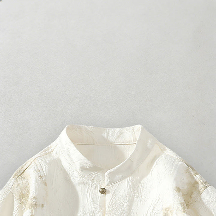 Buddha Stones Chemise à manches courtes en coton pour homme, à boutons, motif jacquard texturé Bagua - image 3