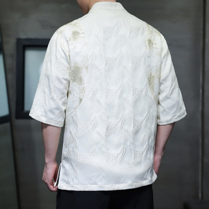 Buddha Stones Chemise à manches courtes en coton pour homme, à boutons, motif jacquard texturé Bagua - image 2