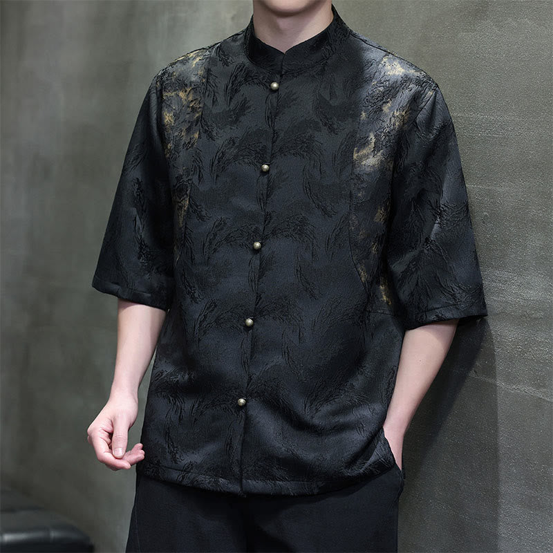 Buddha Stones Chemise à manches courtes en coton pour homme, à boutons, motif jacquard texturé Bagua - Noir - US/UK/AU46，EU56 (5XL) - image 8