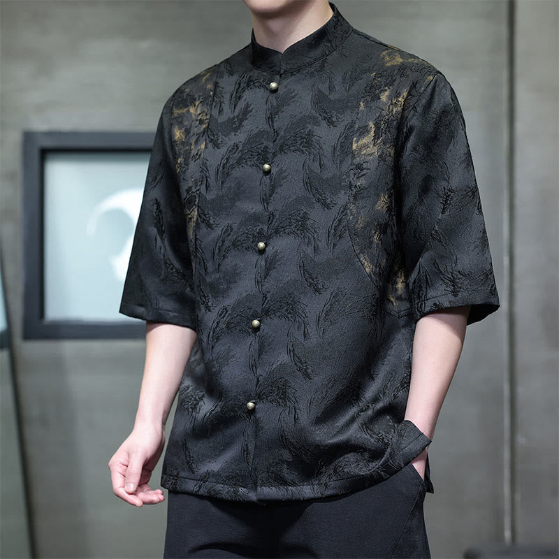 Buddha Stones Chemise à manches courtes en coton pour homme, à boutons, motif jacquard texturé Bagua - image 9
