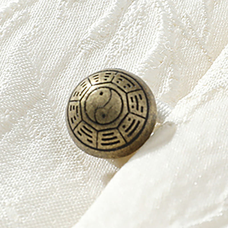 Buddha Stones Chemise à manches courtes en coton pour homme, à boutons, motif jacquard texturé Bagua - image 4