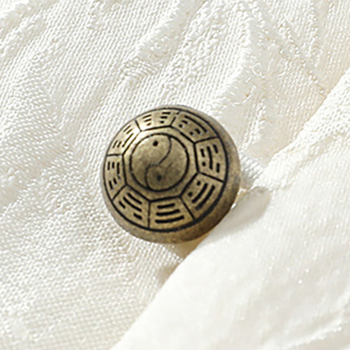 Buddha Stones Chemise à manches courtes en coton pour homme, à boutons, motif jacquard texturé Bagua - image 4