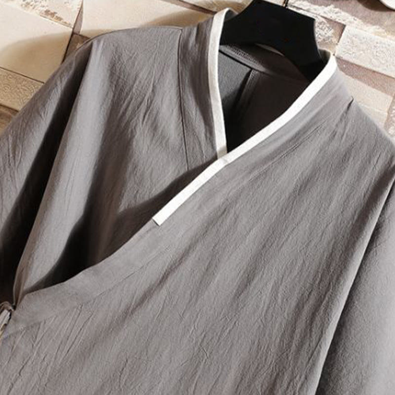 Buddha Stones Kimono en coton pour homme, manches courtes, motif grue brodée et nuage porte-bonheur - image 3