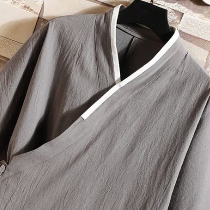 Buddha Stones Kimono en coton pour homme, manches courtes, motif grue brodée et nuage porte-bonheur - image 3