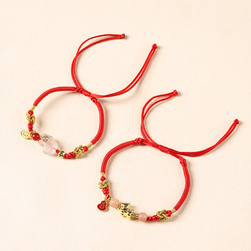 Buddha Stones Bracelet porte-bonheur en cuivre, pierre de soleil, agate blanche et cordon rouge, année du Cheval - image 4
