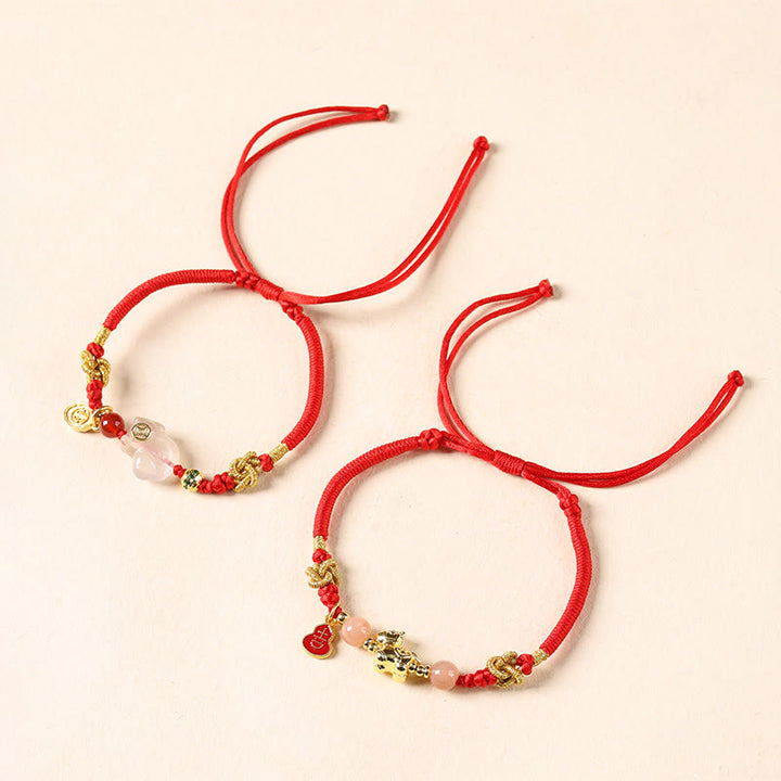 Buddha Stones Bracelet porte-bonheur en cuivre, pierre de soleil, agate blanche et cordon rouge, année du Cheval - image 4