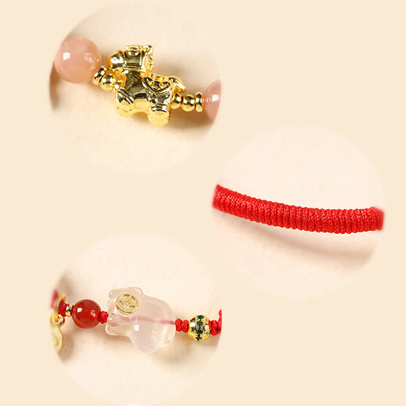Buddha Stones Bracelet porte-bonheur en cuivre, pierre de soleil, agate blanche et cordon rouge, année du Cheval - image 18