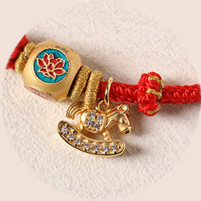 Buddha Stones Bracelet porte-bonheur en cuivre et fil rouge, symbole Fu et lotus, année du Cheval - image 14