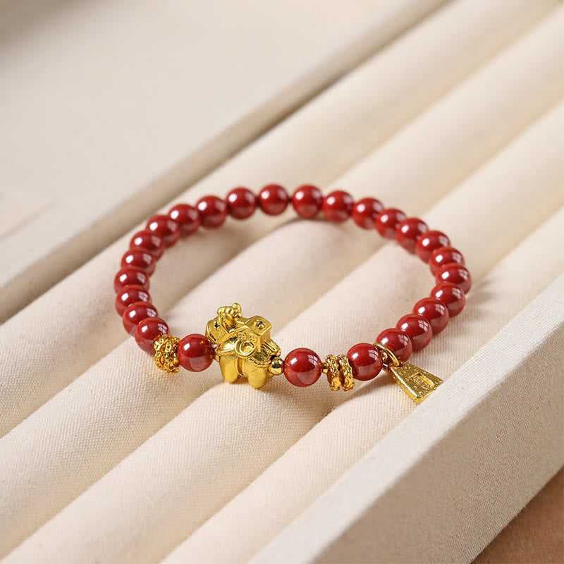 Buddha Stones Bracelet de concentration en cuivre cinabre et jade Hetian, année du Cheval - Cuivre cinabre (Tour de poignet : 14-15 cm) - image 0