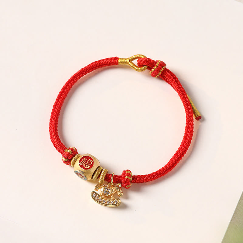 Buddha Stones Bracelet porte-bonheur en cuivre et fil rouge, symbole Fu et lotus, année du Cheval - image 12