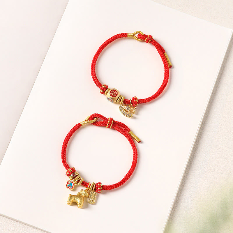 Buddha Stones Bracelet porte-bonheur en cuivre et fil rouge, symbole Fu et lotus, année du Cheval - image 17