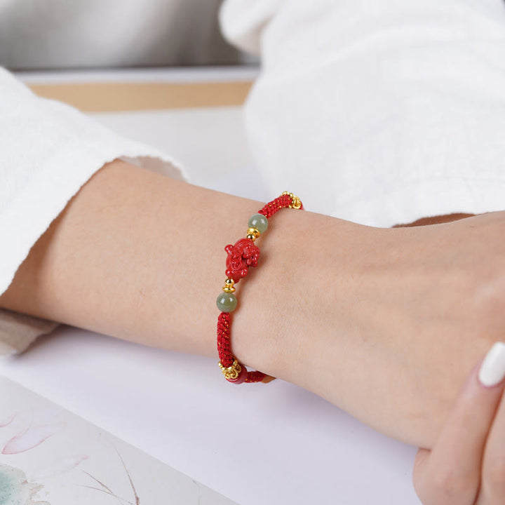 Buddha Stones Bracelet de bénédiction en jade Hetian rouge et cinabre, année du Cheval - image 4